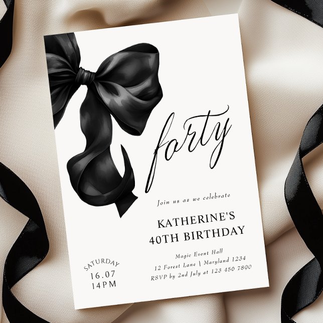 Invitación Elegante Black Bow 40 cumpleaños (Subido por el creador)