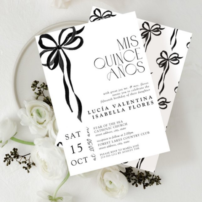 Invitación Elegante Black Bow Mis Quince Años Quinceañera (Subido por el creador)