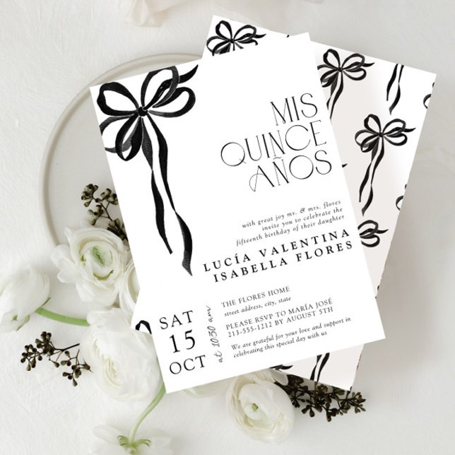 Invitación Elegante Black Bow Mis Quince Años Quinceañera (Subido por el creador)