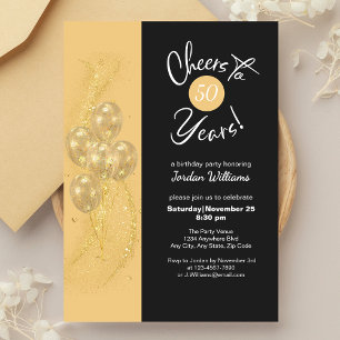 Invitación Elegante Black Cheers para fiesta de cumpleaños de