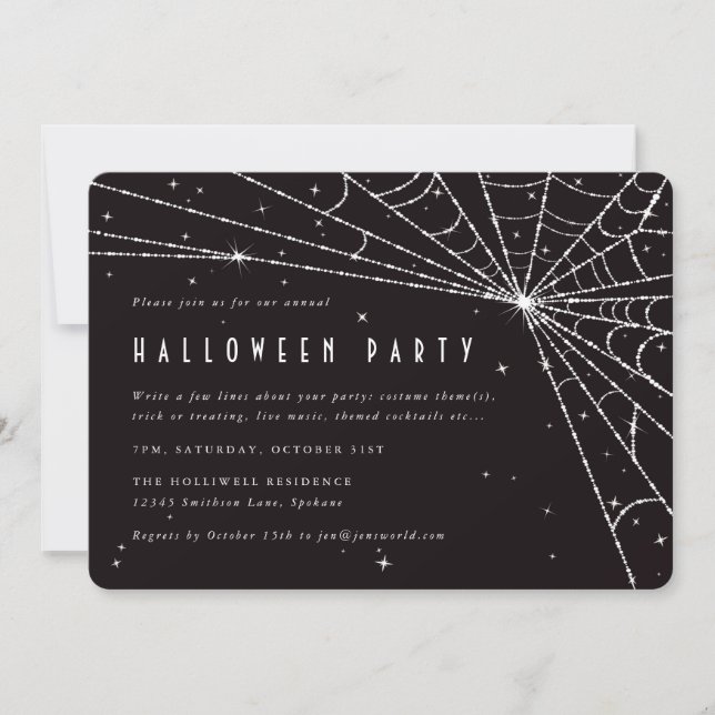 Invitación Elegante Black Diamond Spider Web Halloween Party (Anverso)