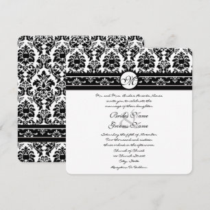 Invitación Elegante Black Faux Engravado Boda de Damasco Flor