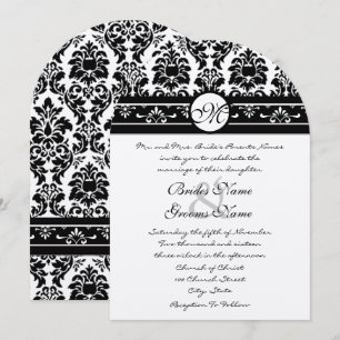 Invitación Elegante Black Faux Engravado Boda de Damasco Flor