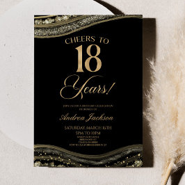 Invitación Elegante Black Gold Agate 18th Birthday Party