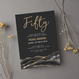 Invitación Elegante Black Gold Agate 50 cumpleaños