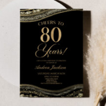 Elegante Black Gold Agate 80th Birthday Party