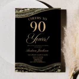 Invitación Elegante Black Gold Agate 90th Birthday Party