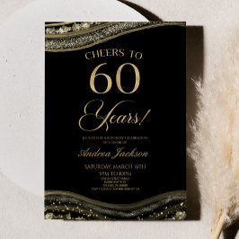 Invitación Elegante Black Gold Agate Fiesta de cumpleaños núm