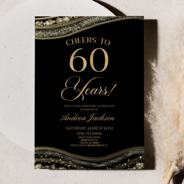 Invitación Elegante Black Gold Agate Fiesta de cumpleaños núm (Subido por el creador)