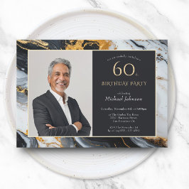 Invitación Elegante Black Gold Agate Foto 60 cumpleaños