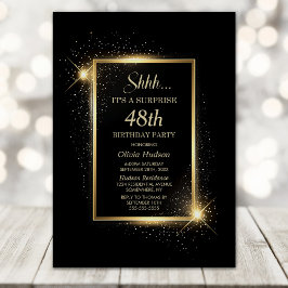 Invitación Elegante Black Gold Cualquier Edad Sorpresa Fiesta