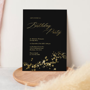 Invitación Elegante Black Gold Dust Confetti Adulto Cumpleaño