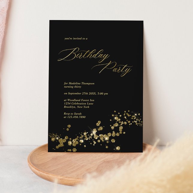 Invitación Elegante Black Gold Dust Confetti Adulto Cumpleaño (Subido por el creador)