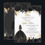 Invitación Elegante Black Gold Floral Princess SWEET 16<br><div class="desc">Elegante Princesa Floral de oro negro SWEET 16 Invitación</div>