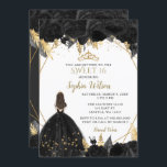 Invitación Elegante Black Gold Floral Princess SWEET 16<br><div class="desc">Elegante Princesa Floral de oro negro SWEET 16 Invitación</div>
