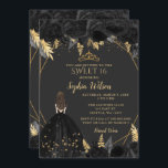 Invitación Elegante Black Gold Floral Princess SWEET 16<br><div class="desc">Elegante Princesa Floral de oro negro SWEET 16 Invitación</div>