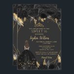 Invitación Elegante Black Gold Floral Princess SWEET 16<br><div class="desc">Elegante Princesa Floral de oro negro SWEET 16 Invitación</div>