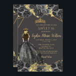 Invitación Elegante Black Gold Floral Princess SWEET 16<br><div class="desc">Elegante Princesa Floral de oro negro SWEET 16 Invitación</div>