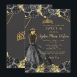 Invitación Elegante Black Gold Floral Princess SWEET 16<br><div class="desc">Elegante Princesa Floral de oro negro SWEET 16 Invitación</div>