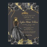 Invitación Elegante Black Gold Floral Princess SWEET 16<br><div class="desc">Elegante Princesa Floral de oro negro SWEET 16 Invitación</div>