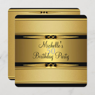 Invitación Elegante Black Gold Metalizado look 50 cumpleaños