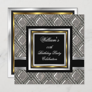 Invitación Elegante Black Gold Silver Cumpleaños Metalizado 2