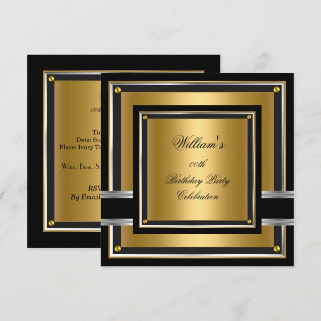 Invitación Elegante Black Gold Silver Fiesta de cumpleaños ho (Anverso / Reverso)