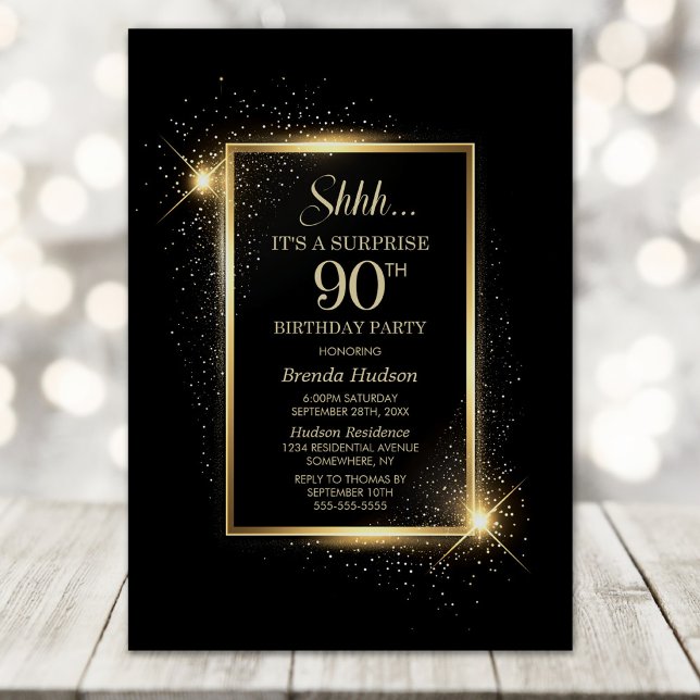 Invitación Elegante Black Gold Sorpresa 90 cumpleaños (Subido por el creador)