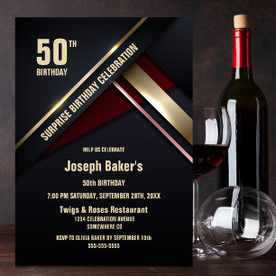 Invitación Elegante Black Gold Surprise Fiesta de 50 Años