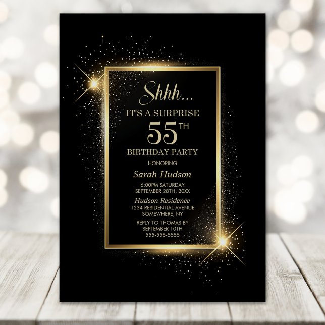 Invitación Elegante Black Gold Surprise Fiesta de 55 Años (Subido por el creador)