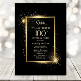 Invitación Elegante Black Gold Surprise Fiesta de los 100 Año