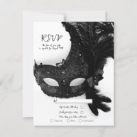 Elegante Black Masquerade Mask Wedding RSVP
