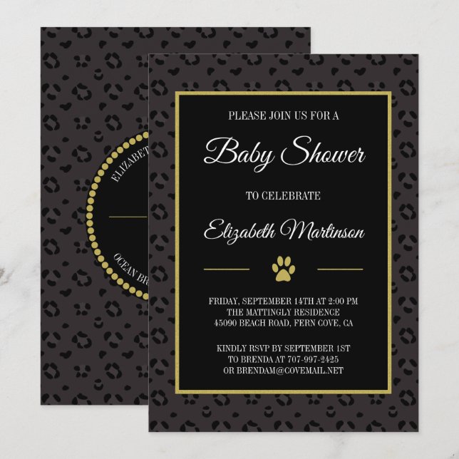 Invitación Elegante Black Panther Leopard Spots Baby Shower (Anverso / Reverso)