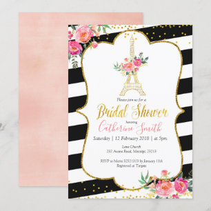 Invitación Elegante Black Paris Floral Romántica Bridal Showe