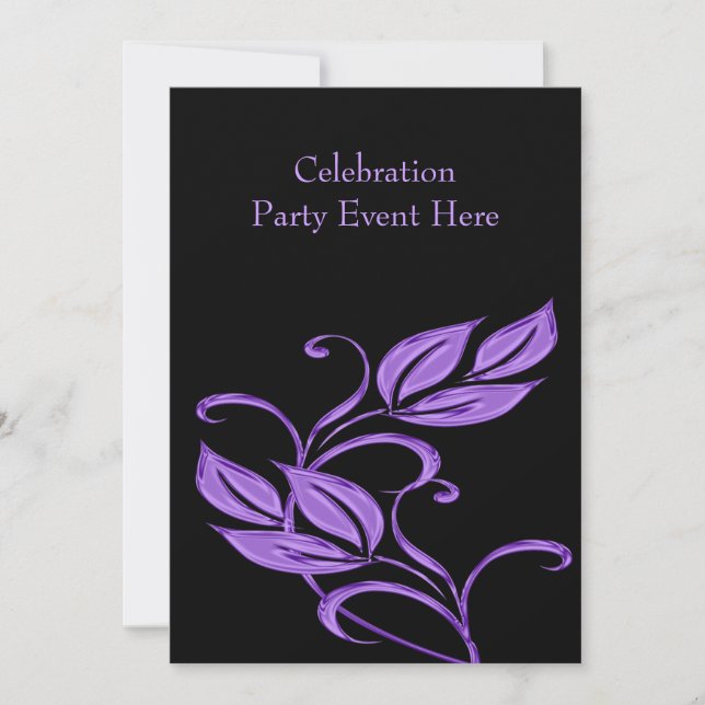 Invitación Elegante Black Purple Glass Floral Todos los event (Anverso)