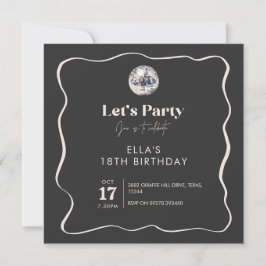 Invitación Elegante Black & Silver Disco Ball 18 cumpleaños