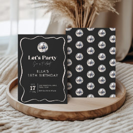 Invitación Elegante Black & Silver Disco Ball 18 cumpleaños