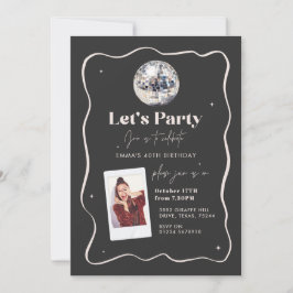 Invitación Elegante Black & Silver Disco Ball 18 cumpleaños