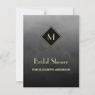 Invitación Elegante Black Simple Gold Monogram Bridal Shower