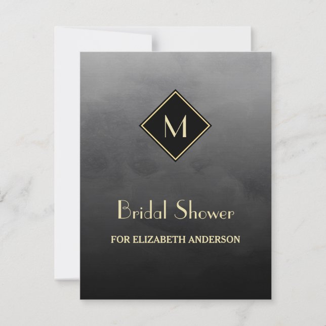 Invitación Elegante Black Simple Gold Monogram Bridal Shower (Anverso)