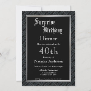 Invitación Elegante Black Surprise 40ª Cena de Cumpleaños