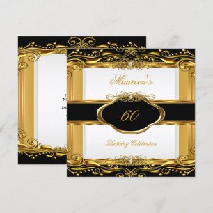 Invitación Elegante Black White Gold Fiesta de cumpleaños núm