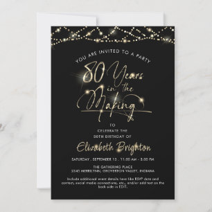 Invitación Elegante Black White Gold Script 80 cumpleaños