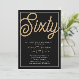 Invitación Elegante Black y Gold Script 60 cumpleaños