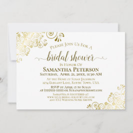 Invitación Elegante blanco con adornos de encaje dorado Ducha