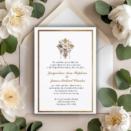Invitación Elegante blanco con Boda de guarnición de oro