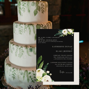 Invitación Elegante blanco floral negro y crema ambos padres