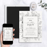Invitación Elegante blanco negro 60 cumpleaños línea floral a<br><div class="desc">Presentamos la Elegante Invitación de Arte de la Línea Floral de Blanco Negro 60 cumpleaños - la manera perfecta de hacer que su ocasión especial destaque. Con un impresionante diseño de líneas florales en blanco y negro que sin duda llamará la atención, esta invitación irradia elegancia desde todos los ángulos....</div>