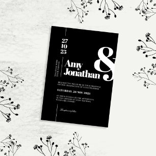 Invitación Elegante blanco negro Boda de tipografía Minimalis