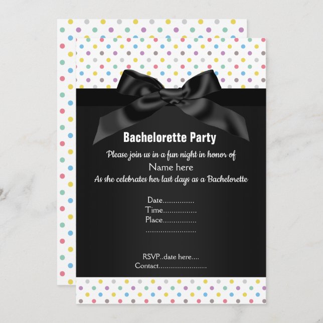 INVITACIÓN ELEGANTE BLANCO NEGRO PINTADO DE BACHELORETTE (Anverso / Reverso)